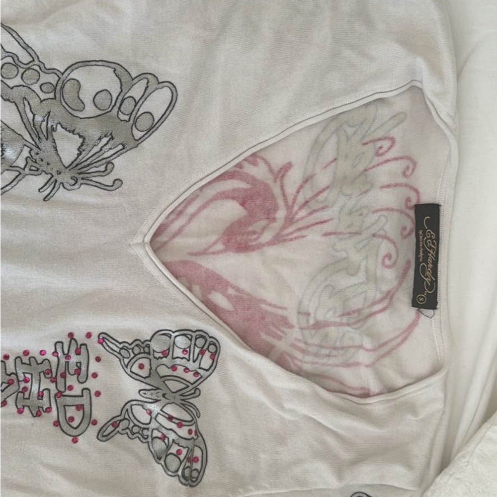 Ed Hardy White and Gray Graphic Tee - Picture 3 of 3